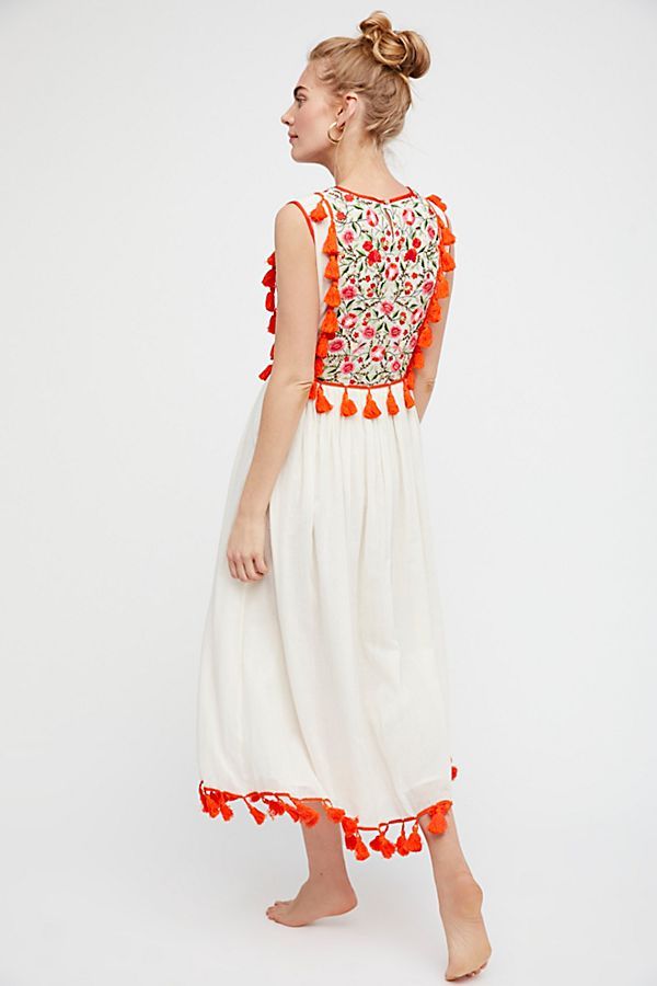 Boho Embroidered Fringe Dress – Sleeveless Floral Festival Style