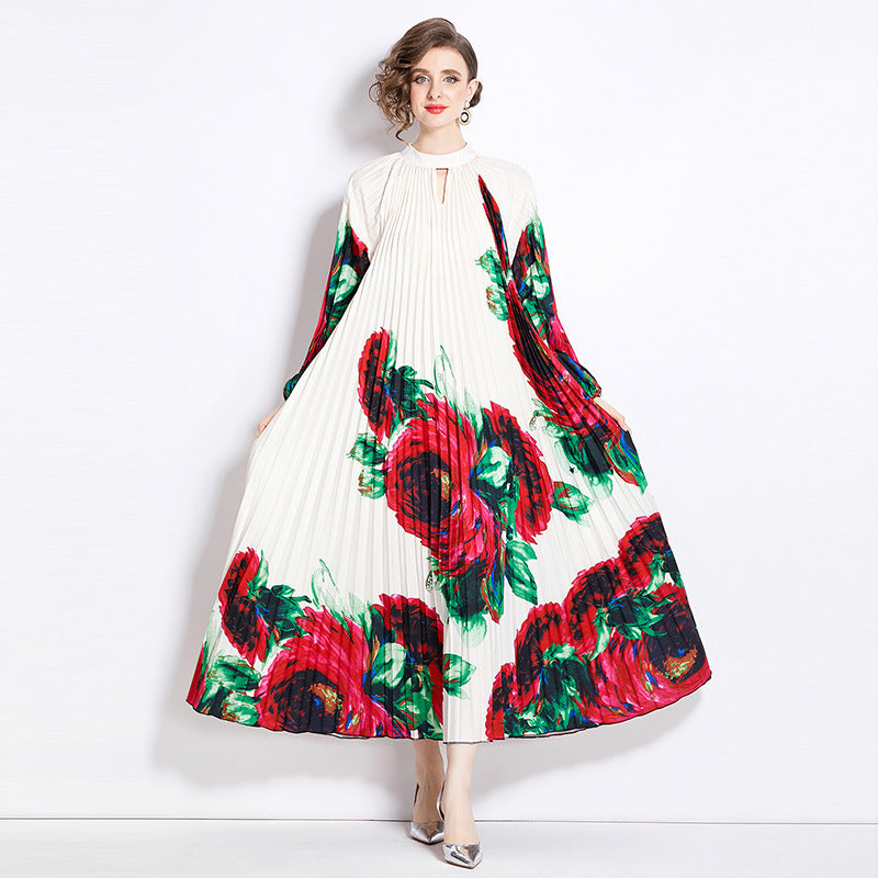 Pleated Midi Dress with Tassel Belt – Accordion Pleats & Tie-Waist Accent