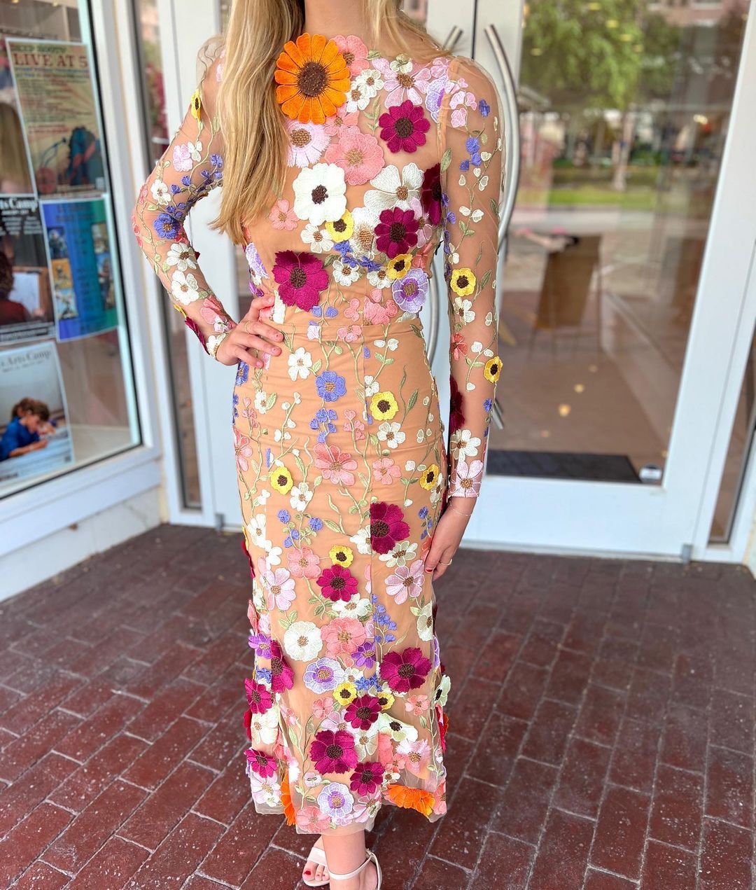 3D Floral Embroidery Mesh Dress – Elegant Sheer Party Dress for Women