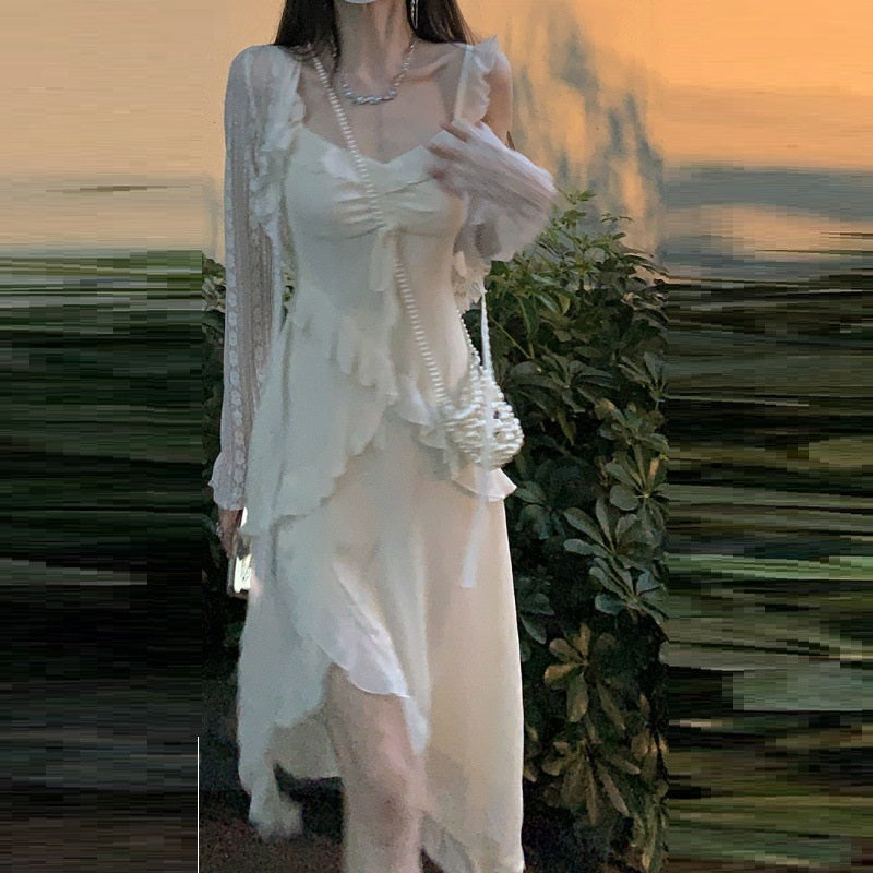 Elegant Lady‑Style Long Dress Suit – Cardigan with Maxi Sheath Dress (Solid Color)