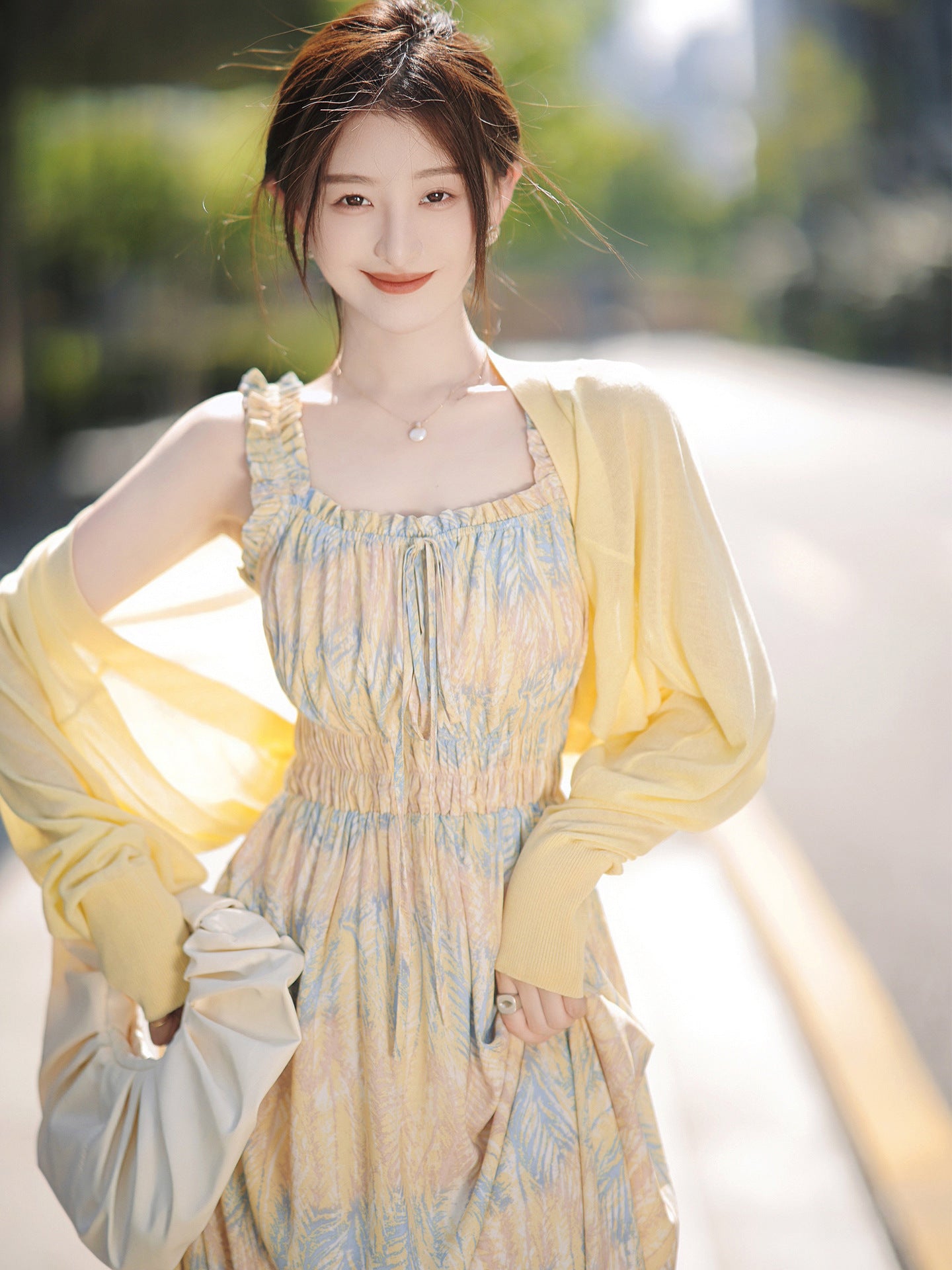 Women's Floral Slip Midi Dress – Delicate Print with String-Trim Selvedge