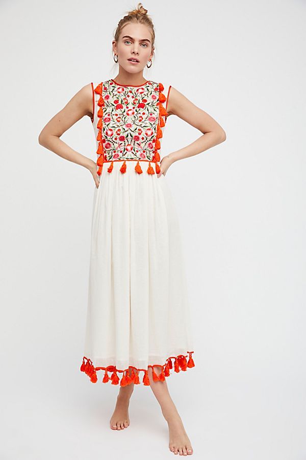 Boho Embroidered Fringe Dress – Sleeveless Floral Festival Style
