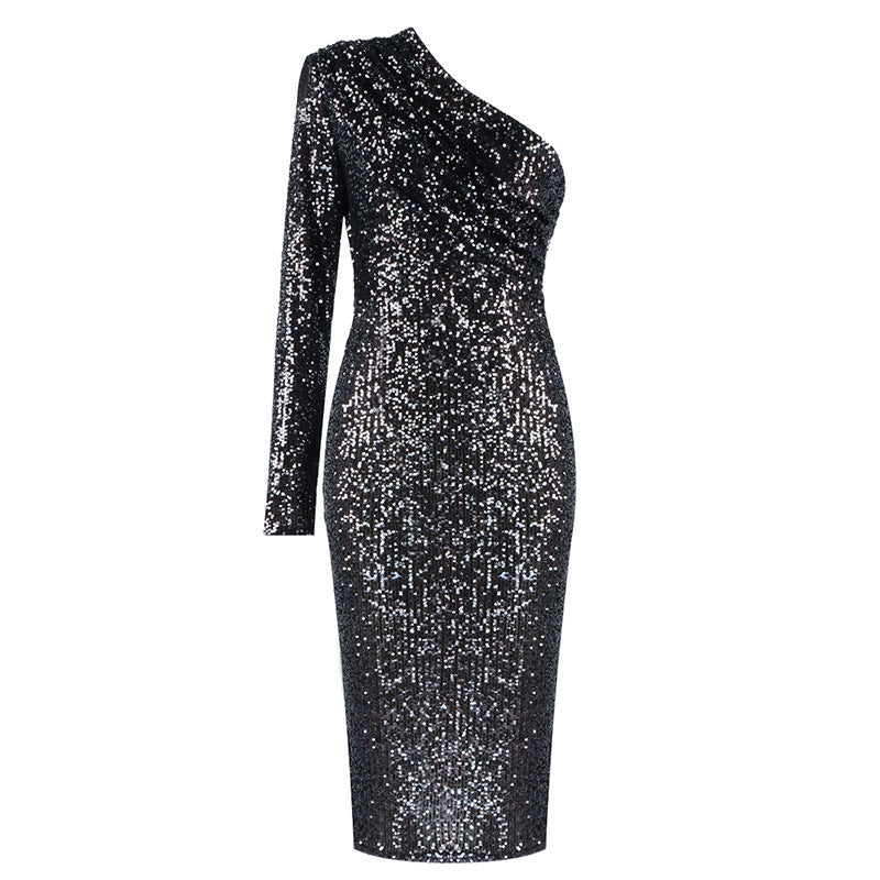 One-Shoulder Sequin Mini Dress – Sexy Nightclub Bodycon for Women