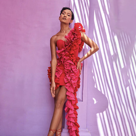 One-Shoulder Bandage Bodycon Dress – Side Ruched Birthday & Party Dress for Women