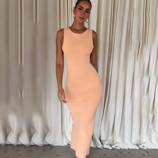 Fashionable Simple Woolen Dress – Cozy Midi Knit for Women