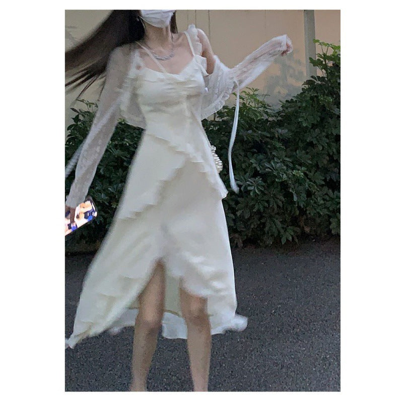 Elegant Lady‑Style Long Dress Suit – Cardigan with Maxi Sheath Dress (Solid Color)