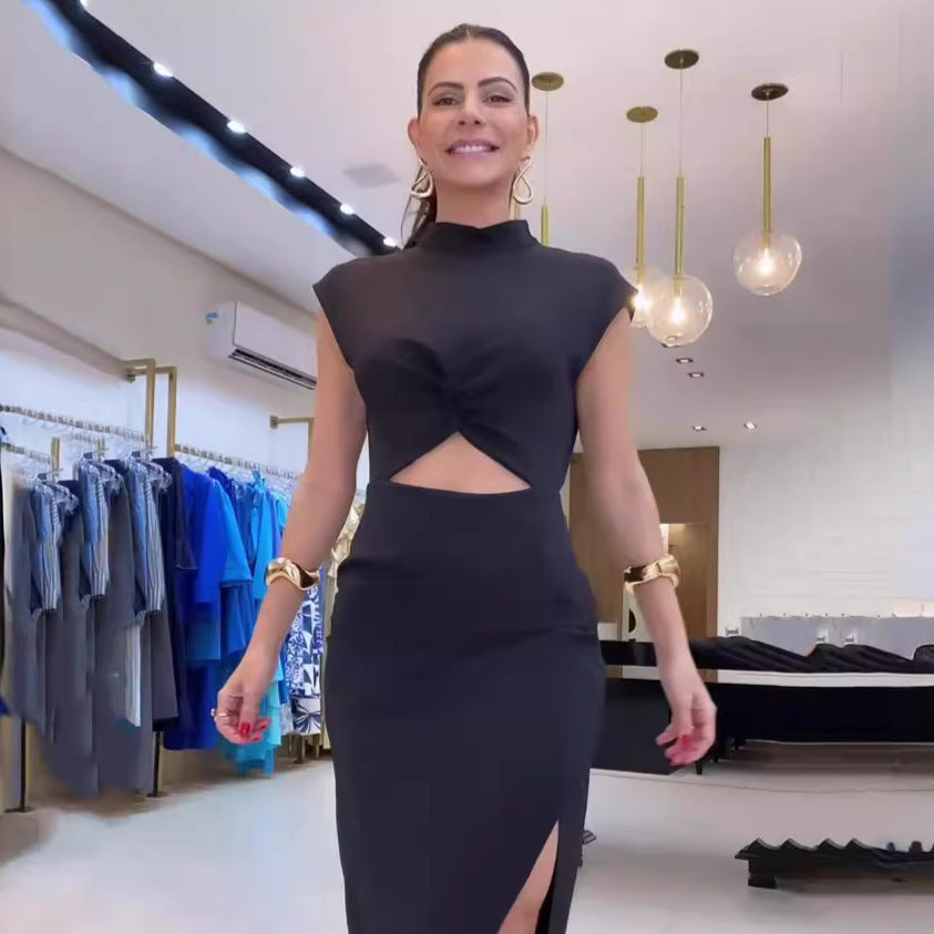 Backless Slim‑Fit Maxi Dress with Side Split – Chic Street Style Evening Gown