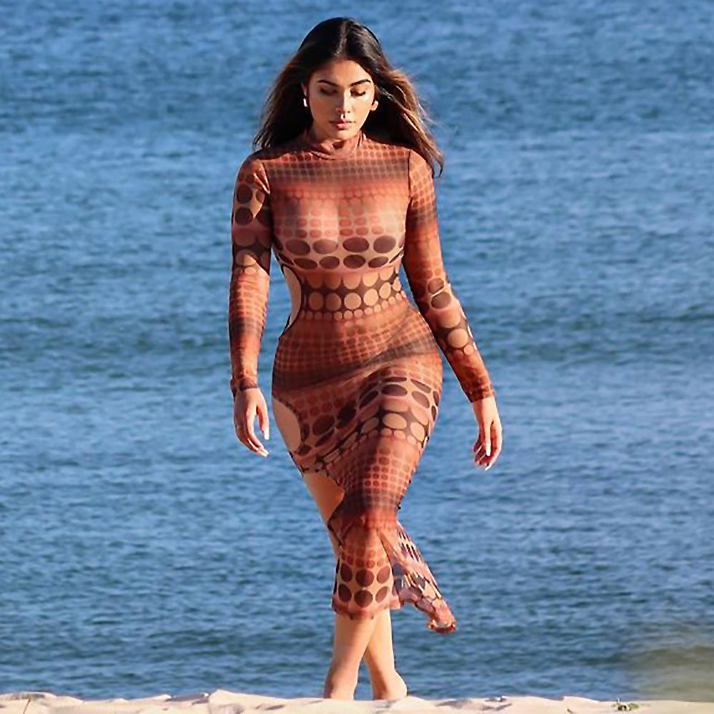 Long Sleeve Swimsuit Dress – Modest One-Piece Swim Dress with Built-in Shorts