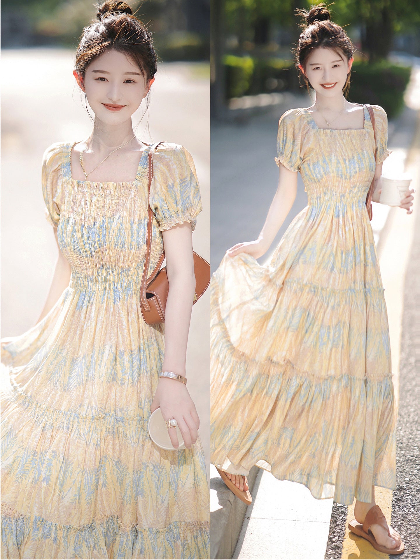 Women's Floral Slip Midi Dress – Delicate Print with String-Trim Selvedge