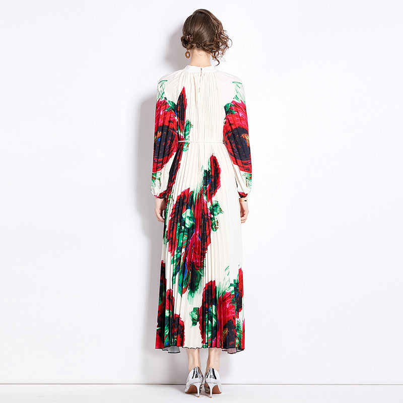 Pleated Midi Dress with Tassel Belt – Accordion Pleats & Tie-Waist Accent