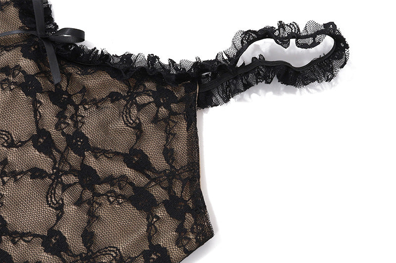 French Style Lace Low‑Cut Maxi Dress – Slimming Sheath Gown with Elegant Accent