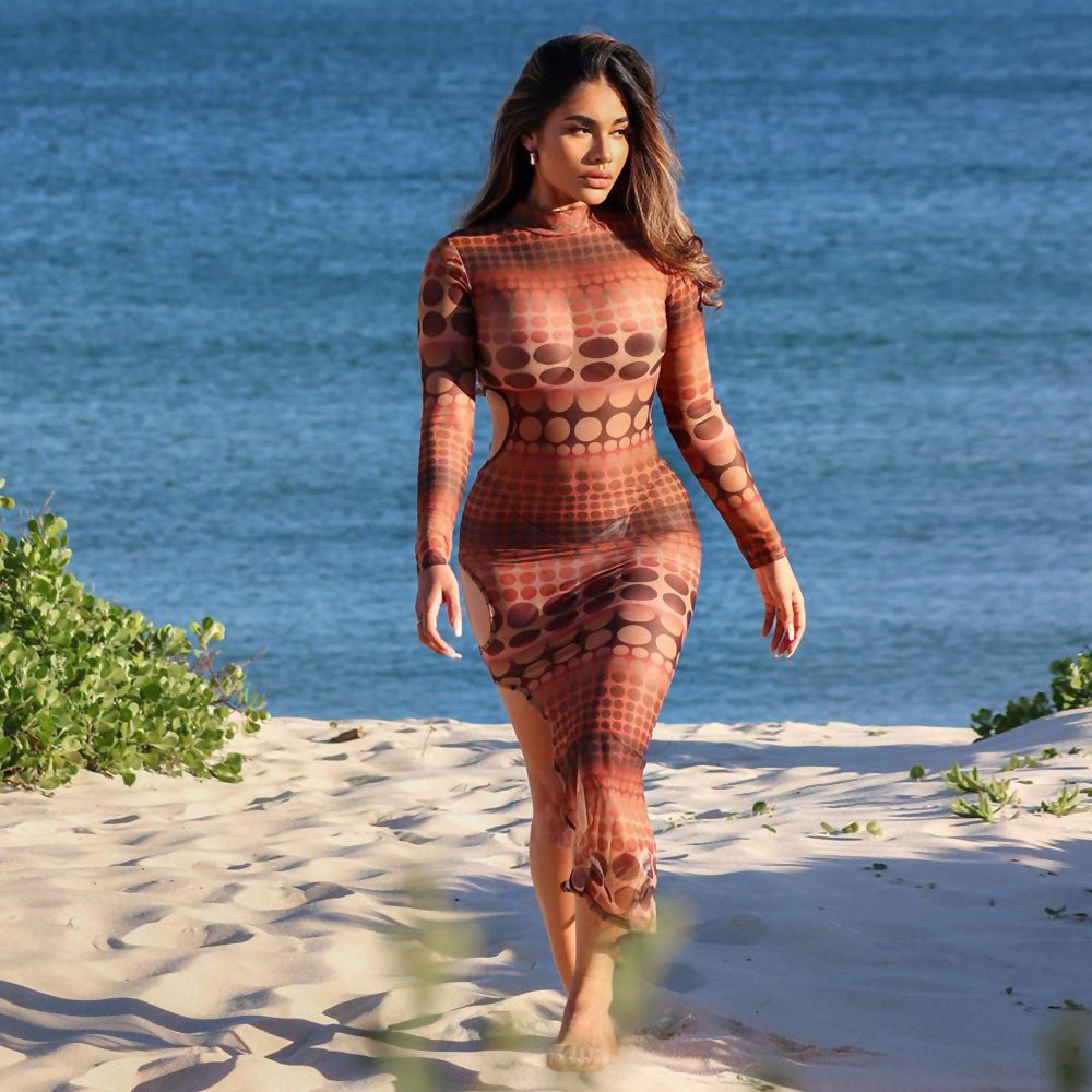 Long Sleeve Swimsuit Dress – Modest One-Piece Swim Dress with Built-in Shorts