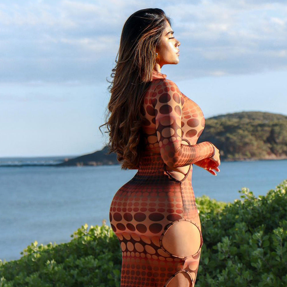 Long Sleeve Swimsuit Dress – Modest One-Piece Swim Dress with Built-in Shorts